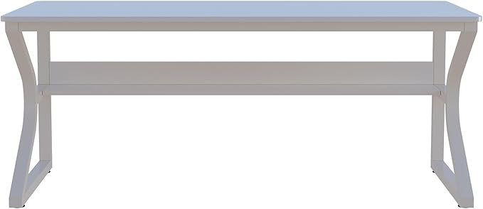 Extra Long Desk with Bookshelf - 63" Double Long Writing Table for 2-Person Workstation, Modern Study Work Computer Desk for Home and Office, Warm White