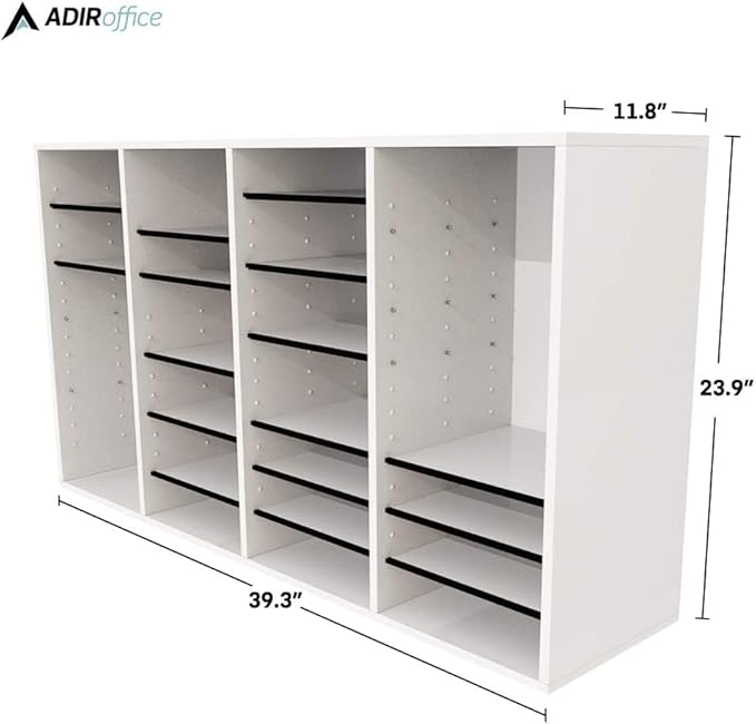 AdirOffice Wooden Adjustable Literature Organizer, 36 Compartment Office Mailbox, or Classroom Literature Organizer, White