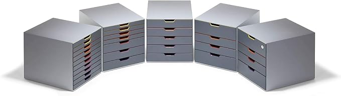 Durable Varicolor 4 Drawer Unit - Gray Desktop Drawer Set with 4 Color Coded Draws - Letter to Folio Size Files - Perfect for Storing Documents and Paper Work