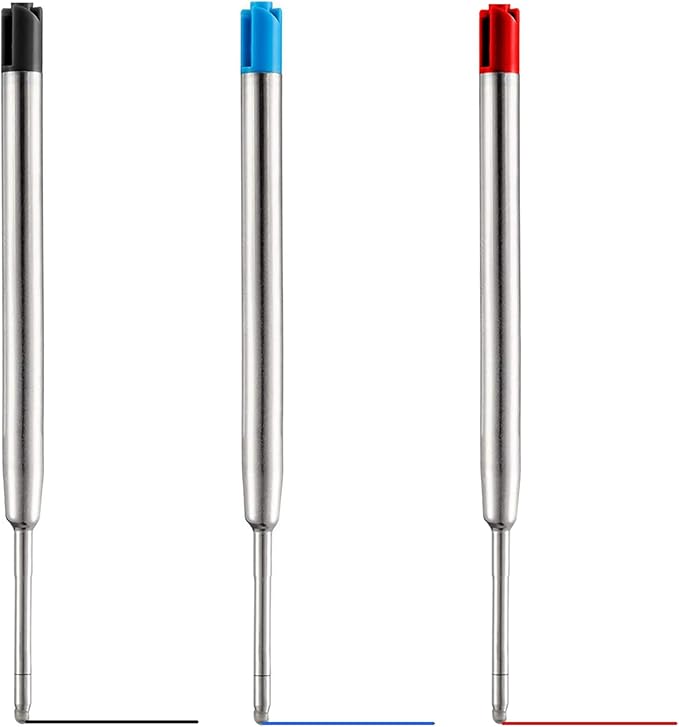 HeTaoCat Blue Ink Refill Pack of 5, Replaceable Ballpoint Pen Refills, Medium Point Metal Refil (Blue)