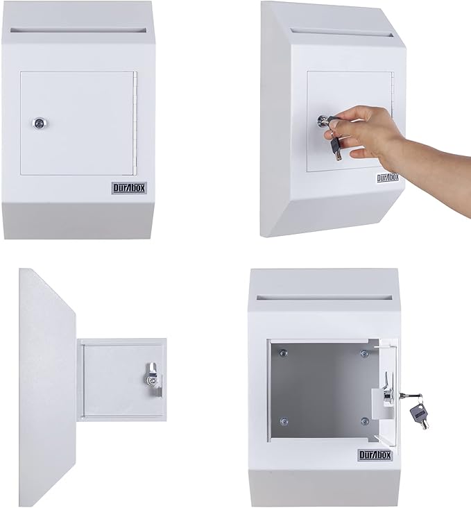 Drop Box Deposit Safe 10 x 4 x 16” Heavy Duty Steel with Slim Profile Wall Mailbox with Wide Deposit Slot for Letters, Documents Checks and Cash for Home, Office & Commercial (W300) (Gray)