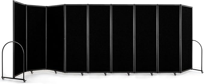 Folding Room Partition,Privacy Room Screen with Arms,Office Dividers Partition Wall,18'5"L* 6'7"H,Black