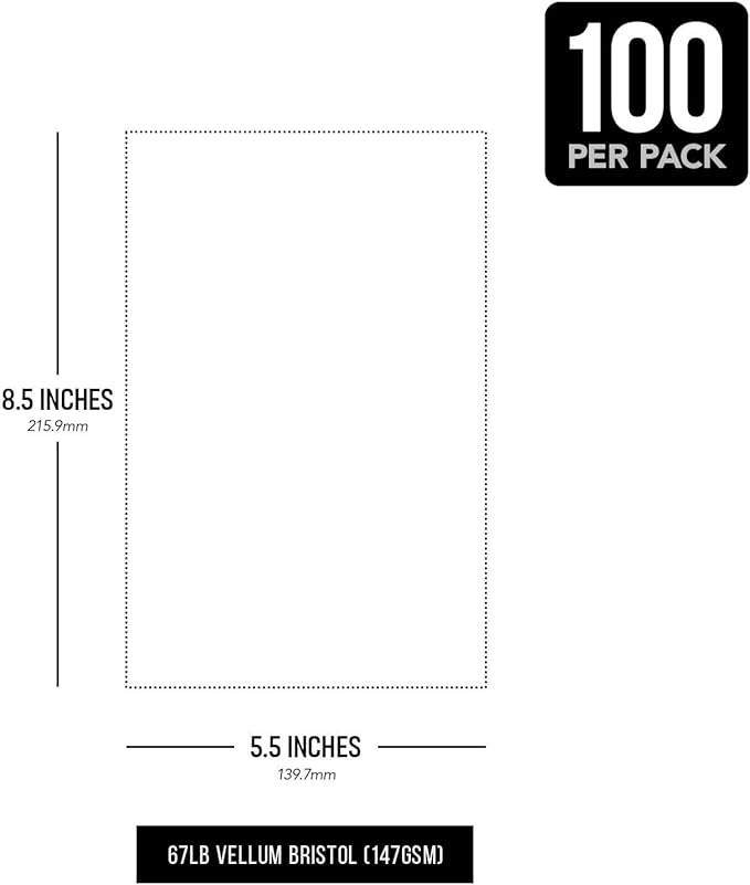 Half Letter Size, 8.5" x 5.5" Pastel Color Cardstock Paper for Arts and Crafts, Scrapbooking, Stationery Printing | Medium Weight 67lb Vellum Bristol (147gsm) Card Stock | 100 Sheets per Pack | White