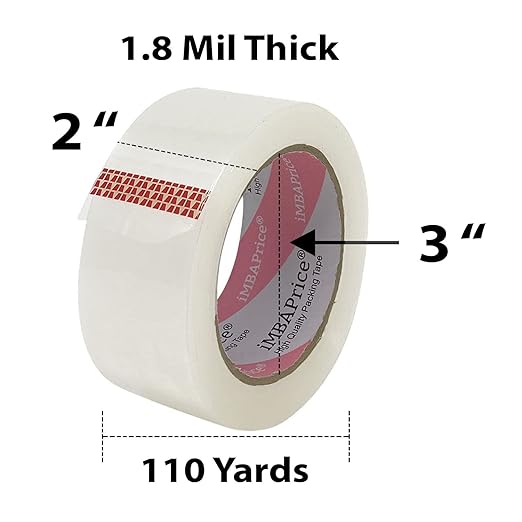 iMBAPrice 2-Inches Clear Sealing Tape, 6 Rolls of 110 Yards (6 x 330 Feet) 2" Wide Shipping Tape for Box Office Moving Packaging Shipping