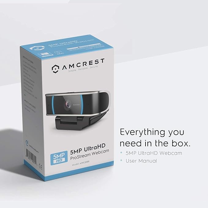 Amcrest 5-Megapixel Webcam with Microphone, Web Cam USB Camera, Computer HD Streaming Webcam for PC Desktop & Laptop w/Mic, Wide Angle Lens & Large Sensor for Superior Low Light (AWC5100)