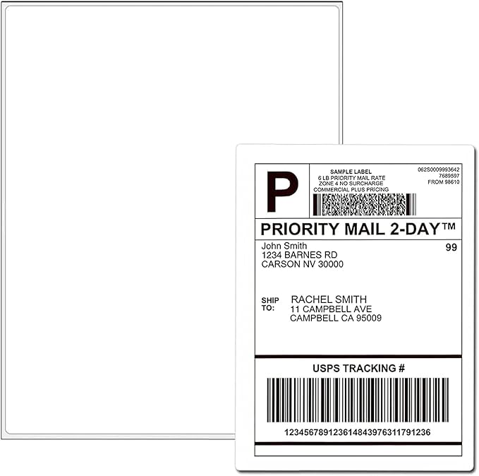 2500 Full Sheets Sticker Paper for Laser & Ink Jet Printers, 8.5" x 11" Full Sheet Address Shipping Label, 2500 Sheets 2500 Labels