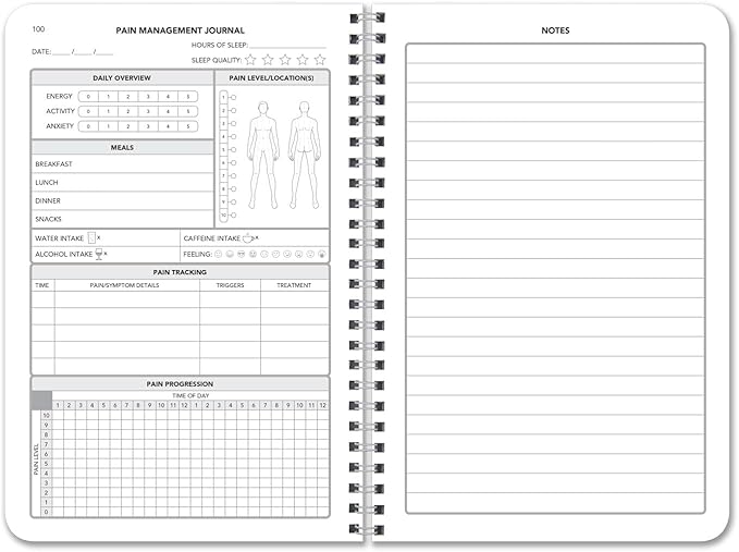 BookFactory Pain Log Book/Pain Management Logbook/Personal Medical Tracking Notebook - 100 Pages, 6'' x 9'', Wire-O (LOG-100-69CW-PP(Pain-Journal))