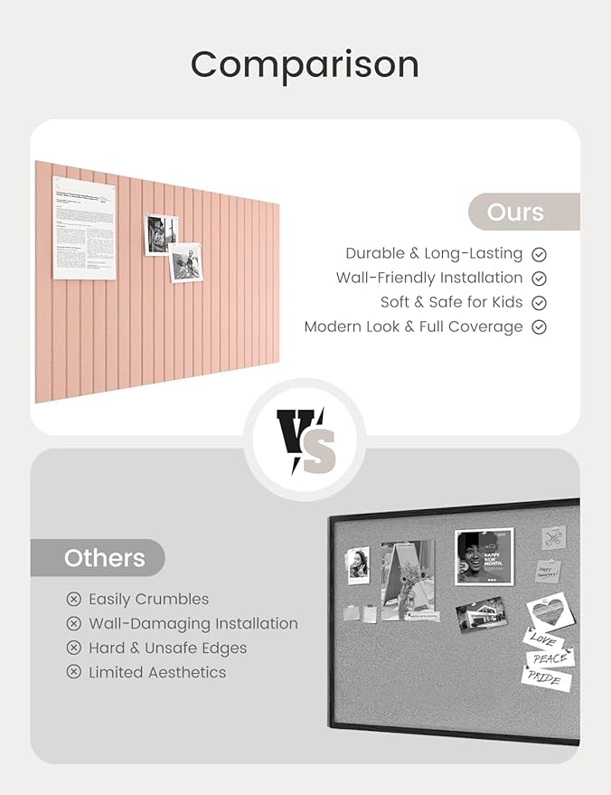 Bumusty Large Cork Board Alternative-36 x24 Felt Bulletin Board Tiles, with 30 Pushpins, 40 Adhesive Tabs, 6-Pack Slat Wall Paneling, Cork Boards for Office Push Pin Board Felt Board-Coral