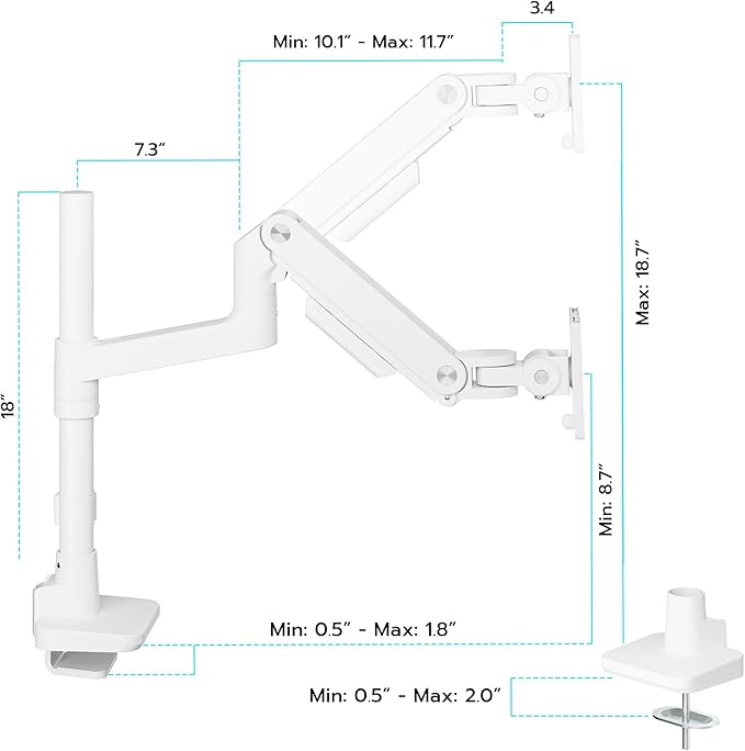 ARES WING Heavy-Duty Monitor Mount for 17-49 inches Ultrawide Curved Flat Monitors, Holds 44lbs, with Extended Column for Desk, Adjustable Gas Spring, White