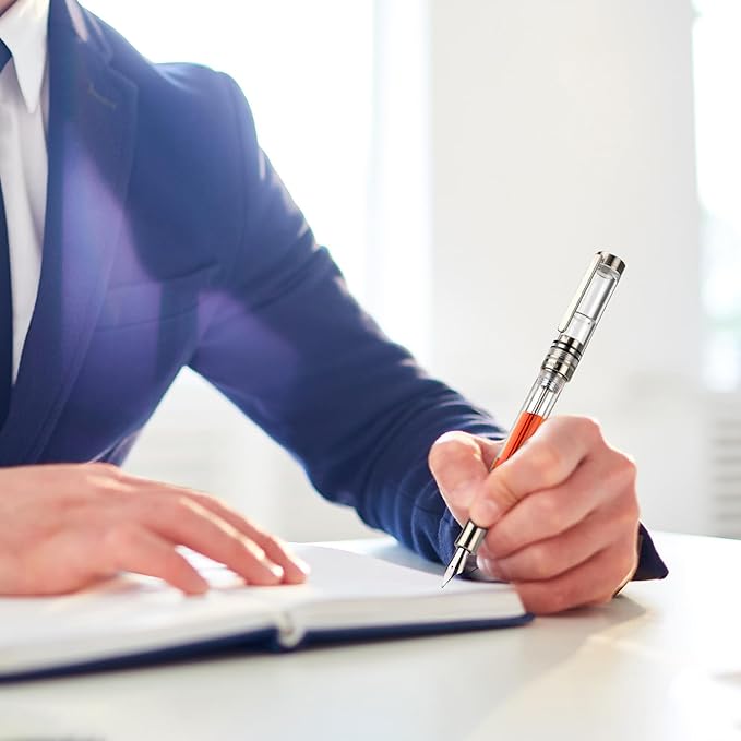 Asvine V200 Titanium Fountain Pen Vacuum Filling, Bock Broad Nib Clear Transparent Acrylic Smooth Writing Pen Case Set