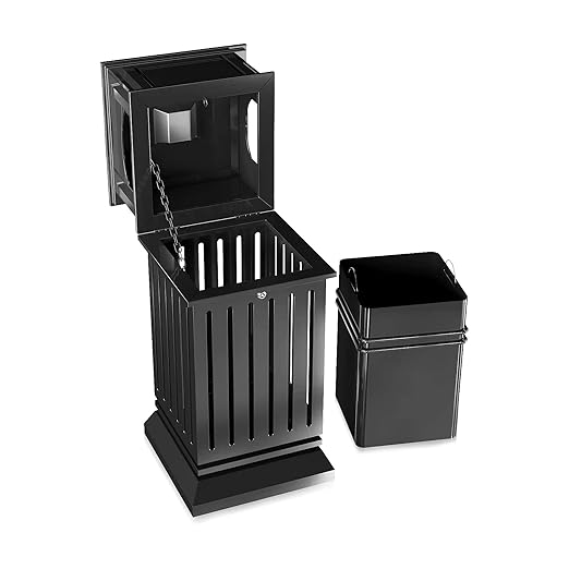 BEAMNOVA Black Trash Can Outdoor Top Tray Stainless Steel Commercial Garbage Enclosure with Locking Lid Heavy Duty Industrial Yard Garage Waste Container, 37.4 * 17.7 * 17.7in