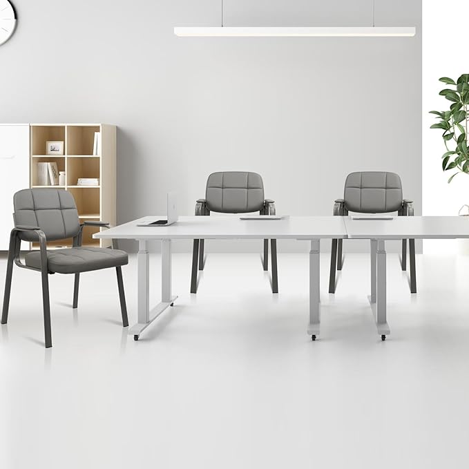 CLATINA Waiting Room Guest Chair with Bonded Leather Padded Arm Rest for Office Reception and Conference Desk (Grey 1 Pack)