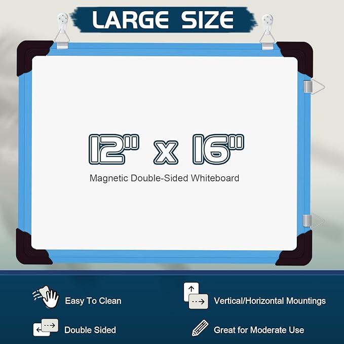 Dry Erase Calendar Whiteboard, Magnetic White Board Calendar Dry Erase Board, 16" X 12" Monthly Calendar Board Small Wall Hanging Planner Memo Whiteboard for Home, School, Office, Kitchen (Blue)