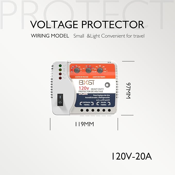 BXST Wiring Voltage and Wiring Surge Protector for Refrigerator TV 2400W Appliance AIR Conditioning Inverter Mini Split Adjustable Over/Under and Delay Time Voltage 20A 220V 140J