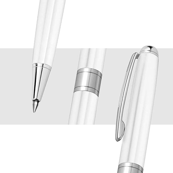 Cambond Ballpoint Pens White Pen - Fancy Pens Black Ink Pens for Journaling Men Gift Business Police Flight Attendant 1.0 mm Medium Point, 3 Pens with 3 Extra Refills (White)