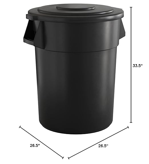 55 Gallon Black Round Commercial Trash Can with Lid