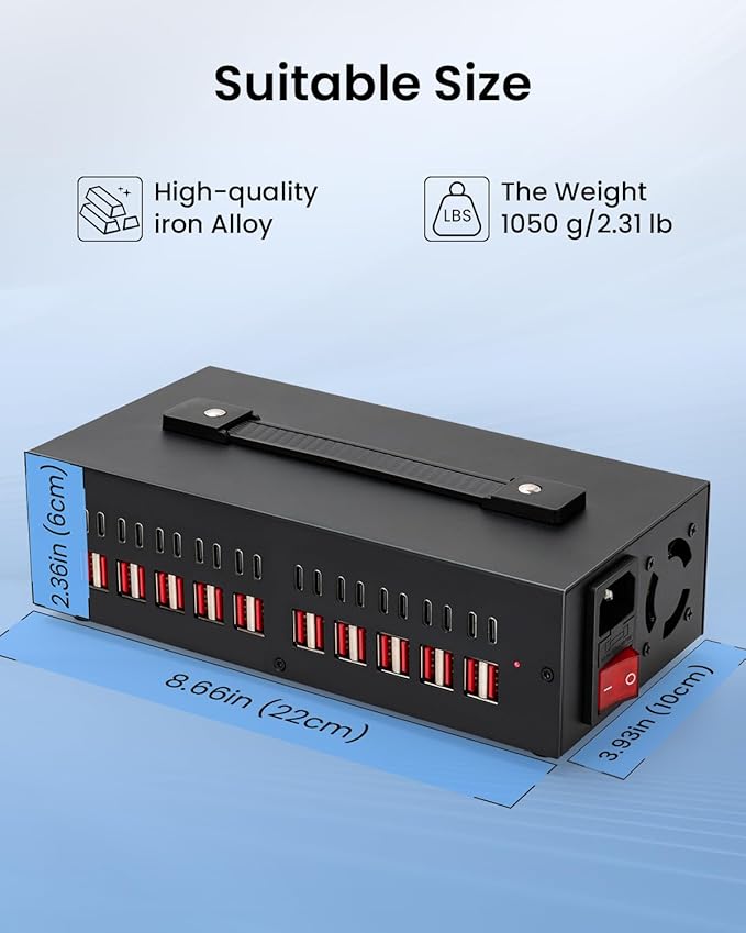 300W USB~c Charging Station, 40 Port (20 USB A & 20 USB~C Port) USB Charger Block, Fast Charging Station for Multiple Devices, Desktop Charger Compatible for iPhone, iPad, Tablets