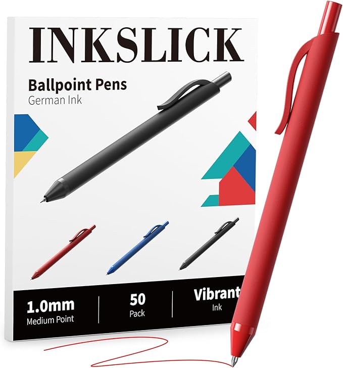 50 Pack Red Ink Pens - Bulk Pens, 1.0MM Medium Point Ballpoint Pens, Smooth Writing No Bleed Retractable Ball Point Pen (Red)