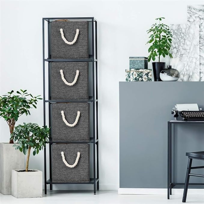 10.5 Inch Fabric Storage Boxes Bins and Cubes - Foldable Storage Basket with Grey Inserts, Package of 6