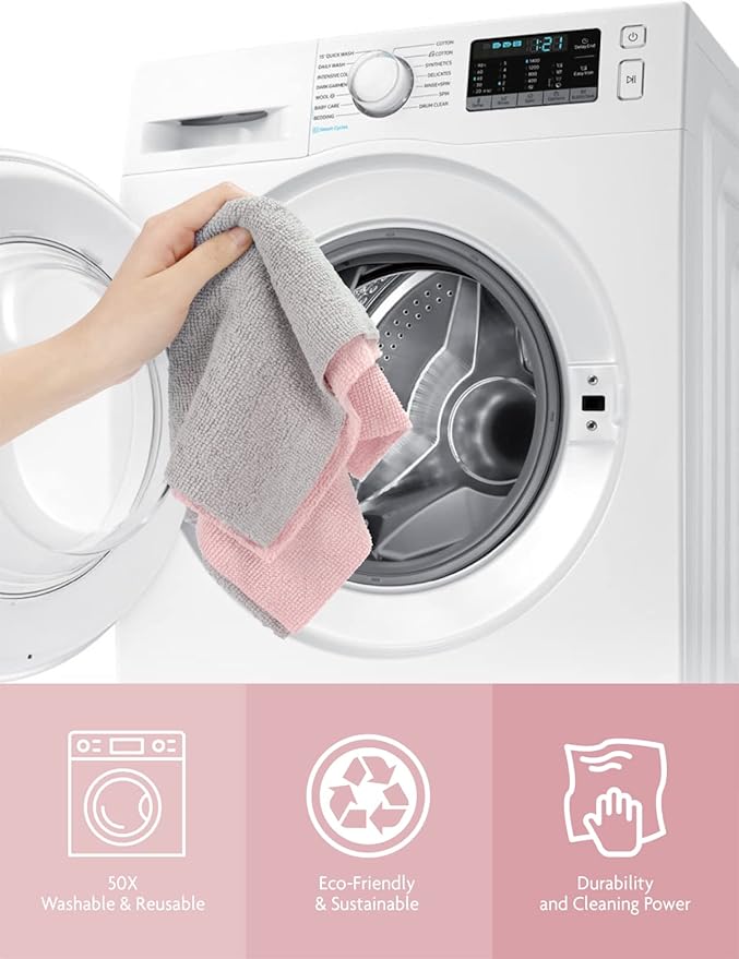 Fantasticlean Microfiber Cleaning Cloth Roll -90 Pack, Tear Away Microfiber Towels, 12" x 12", Reusable, Washable, Scratch Free, Ultra Absorbent Dish Rags for Car, Home, Garage or Shop (Pink)