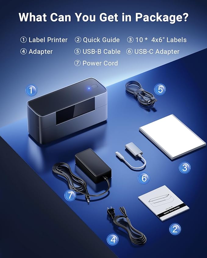 Bluetooth Thermal Shipping Label Printer 4x6, Wireless Shipping Label Printer for Small Business, Desktop Label Printers for Shipping Packages, Compatible with Amazon, Ebay, Shopify, Etsy, USPS
