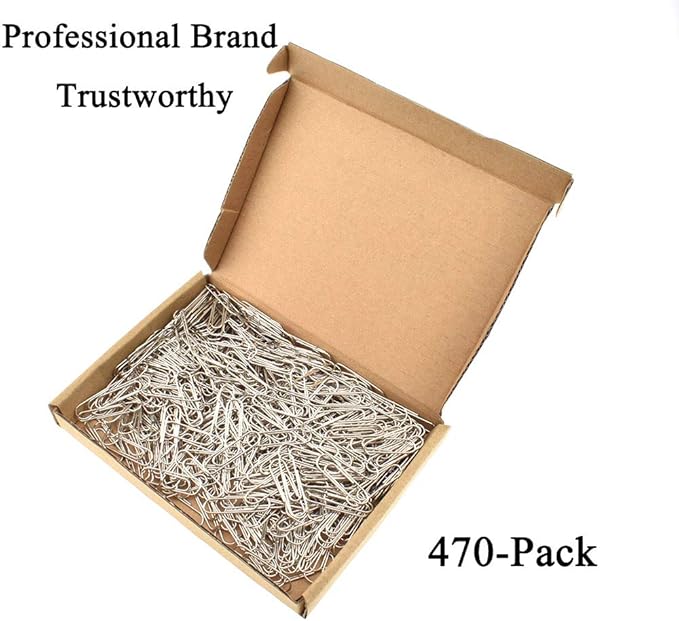 HAHIYO Paper Clips Sturdy 1.1”(28mm) Length 470 Pack Paperclips Heavy Duty Tight Grip Rust Proof Reusable Metal Bright Silver for Home Office School