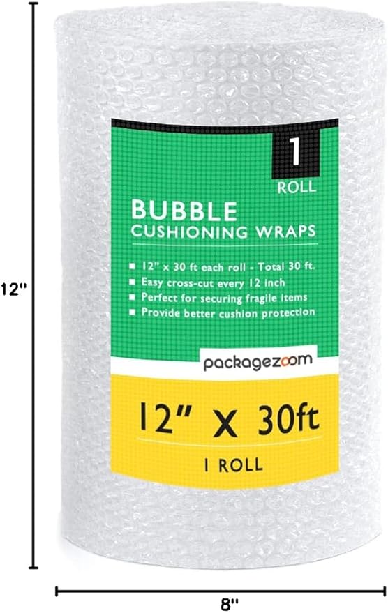 12 inch x 30 ft Bubble Cushioning Wrap, Perforated Every 12" Protective Packing Moving & Shipping Supplies for Boxes & Fragile Items