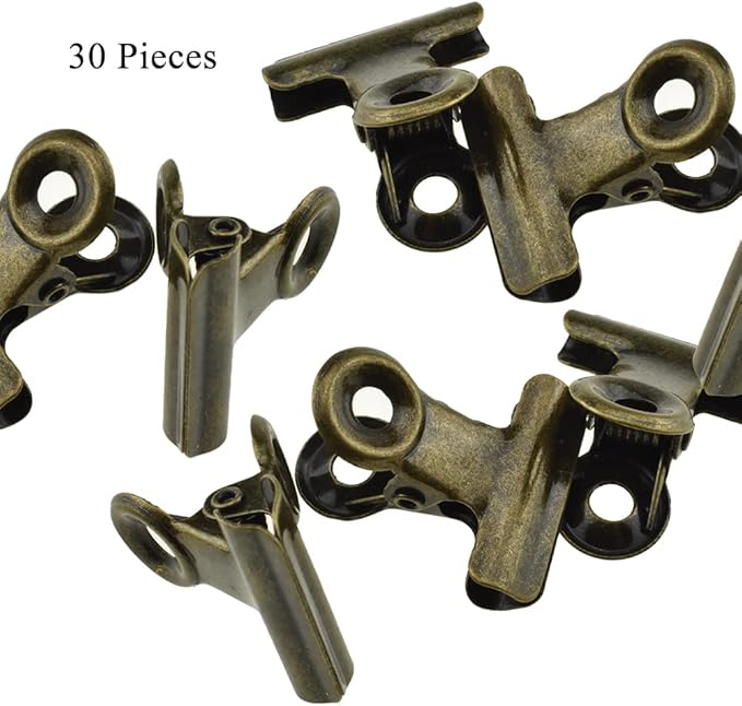 HAHIYO 0.87inch Brown Bulldog Clips Metal File Hinge Binder Clips Clamps Save Space Strong Spring Jaws Rock Solid Grip Book Lay Flat Deburred Edge for Hang Photos Wall Grid Dog Food 30PCS