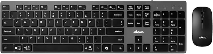 Adesso Wireless Scissor Switch Keyboard and Mouse Combo with Copilot AI Hotkey - Multi-OS Compatible for Mac, Quiet Switches, USB-A 2.4GHz Dongle