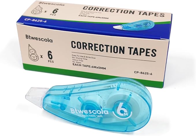 Correction Tape, Easy to Use Applicator for Instant Corrections, 19.7 Feet 6-Count Pack Correction Tape for School, Office, Crafting (6pcs/Set)