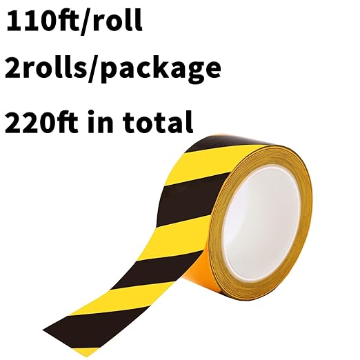 2 Inch x 220 FT Black & Yellow Floor Marking Tape, High-Visibility & Adhesive Hazard Tape for Caution & Aisle Marking, Caution Warning Safety Stripe Tape Roll for Walls Steps Pipes Equipment