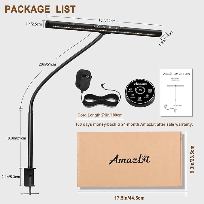 Desk Lamp for Home Office, Desk Light with Clamp, Office Lamp with Remote & Gesture Sensing, Monitor Light Bar, Adjustable Color Temperature & Brightness, 12W