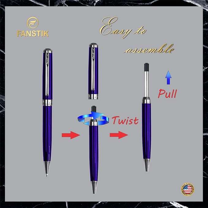 Blue Luxury ballpoint Pen (Made In USA) fancy gift set for women, Chrome Finish, Professional executive pen gift set for men (Lux BallPoint Blue)