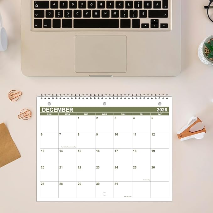 Calendar 2025-2026 for 3 Ring Binder - Calendar 2025-2026 from July 2025 - December 2026, 18 Months Calendar with Premium Paper, 3-Hole Wall Calendar, 8.5" x 11", Green