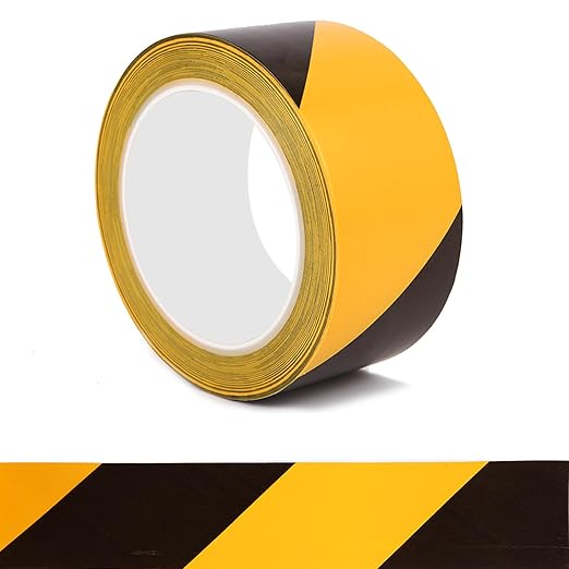 2 Inch x 110 FT Black & Yellow Floor Marking Tape, High-Visibility & Adhesive Hazard Tape for Caution & Aisle Marking, Warning Safety Stripe Tape, Caution Tape Roll for Walls Steps Pipes Equipment