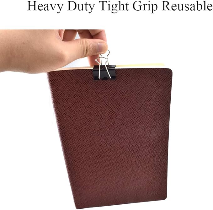 HAHIYO Binder Clips Paper Clamps Spring Steel Sturdy Small 0.98 inches Width 0.37 Inch Capacity No Sharp Edges Heavy Duty Tight Grip Reusable Black Metal Bright Finish for Home Office School 28 Pack