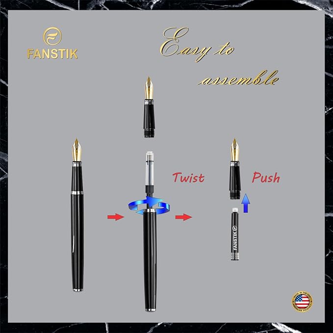 Black & Silver Luxury fountain pen (Made In USA) fancy gift set for women, Chrome Finish, Professional executive pen gift set for men (Lux fountain Black-Silver)