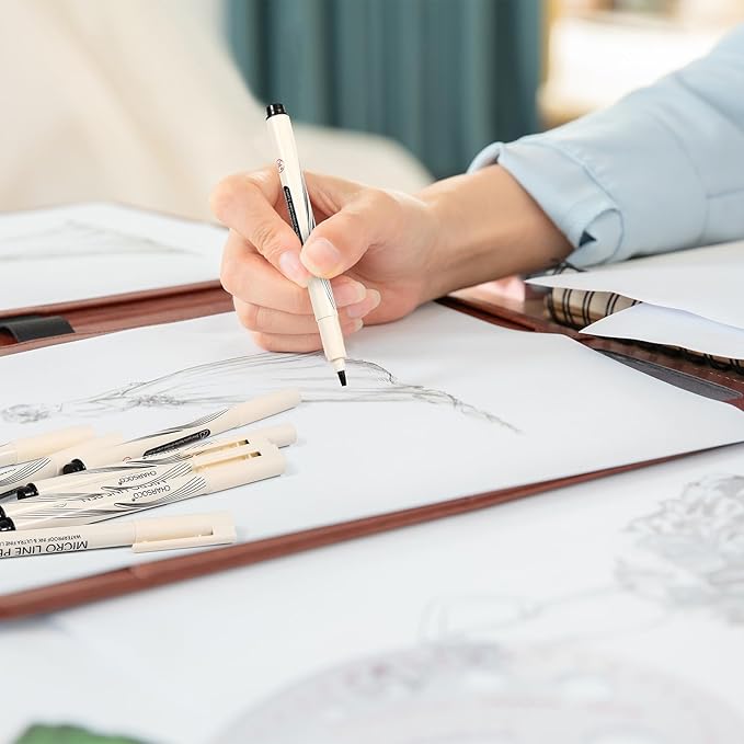 Black Micro Pens Set - 12 Sizes (0.23mm to 5mm), Waterproof Archival Ink, Fine Point Pens for Artists, Illustrators, Sketching, Anime, Manga & Technical Drawing