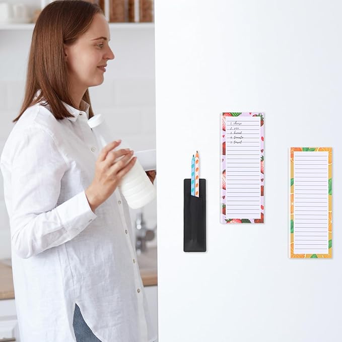 4 Pack Magnetic Note Pad for Fridge with Pen Holder, Totally 200 Sheets Grocery List Magnet Pad for Refrigerator Magnetic Shopping List Pad(Fruit Design)