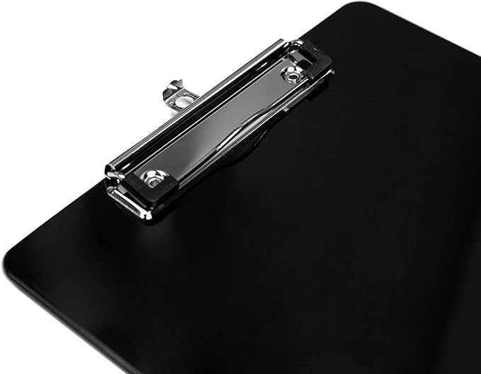 Black Plastic Clipboards (Set of 6) Multipack - 12.5x9 Inch Clipboard Holds 100 Sheets, Low Profile | Colored Acrylic Clip Boards in Bulk for Kids & Professionals