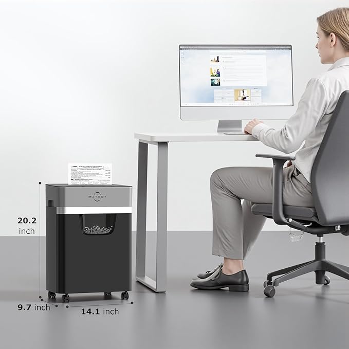 BONSEN 14-Sheet Paper Shredder for Home Office, Heavy Duty Cross Cut Shredder with 5.3 Gal Pullout Bin, Quiet Shredder for CDs/Credit Card/Staple, P-4 Security, Anti-Jam System