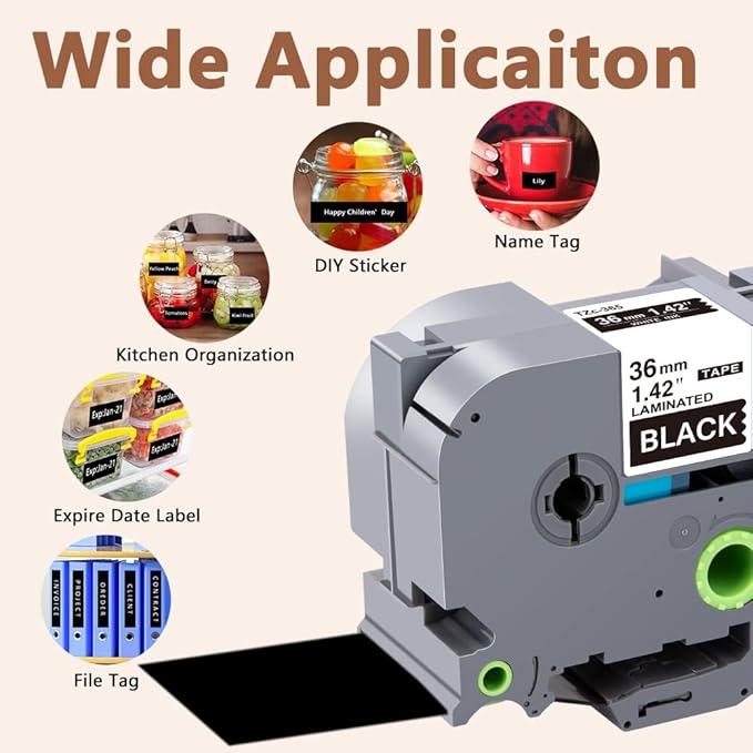 Hehua Tze Tz Tape 36mm 1.4 inch Laminated Black Tape Compatible for Brother P-Touch TZe-365 TZe365 TZ-365 TZ365 Label Tape for Ptouch PT 3600 530, 1.4'' x 26.2ft White on Black, 3 Pack