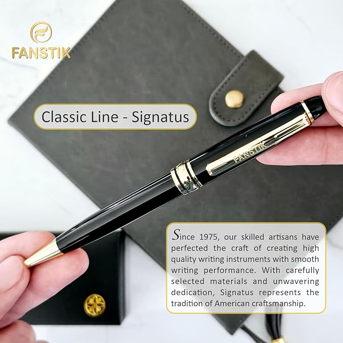 Customized BallPoint pen with name (MADE IN USA), stainless steel, black and gold, luxury engraved pen personalized for men and for women. (BallPoint Black-Gold)