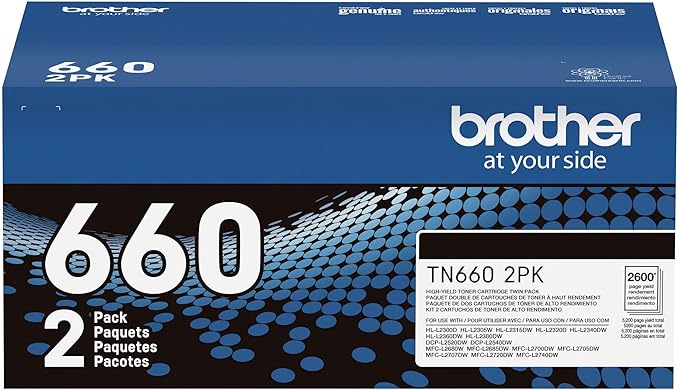 Brother Genuine High-Yield Black Toner Cartridge Twin Pack TN660 2PK (TN6602PK)