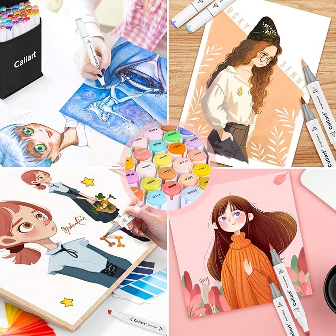 Caliart Alcohol Brush Markers, 51 Colors Dual Tip Artist Brush & Chisel Tip Sketch Art Markers, Aesthetic Cute Preppy Stuff School Supplies, Pens for Lettering Cards Drawing Mothers Day Gift for Mom