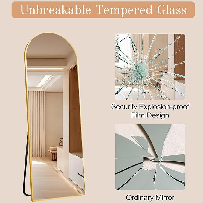 57"x20" Arched Full Length Mirror, Stand Up Mirror Full Length for Bedroom & Cloakroom, Gold