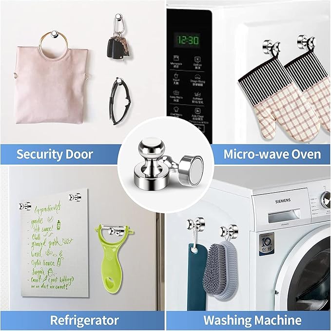 12Pack Fridge Magnets for Whiteboard Strong Refrigerator Magnets for Adult Small Push Pin Magnets for White Board Refrigerator Map Classroom Office Teacher Silver