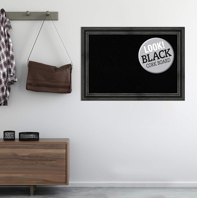 Amanti Art Black Cork Board (41 x 29 in.), Rustic Pine Black Wood Frame - Bulletin Board, Organization Board, Pin Board - Large