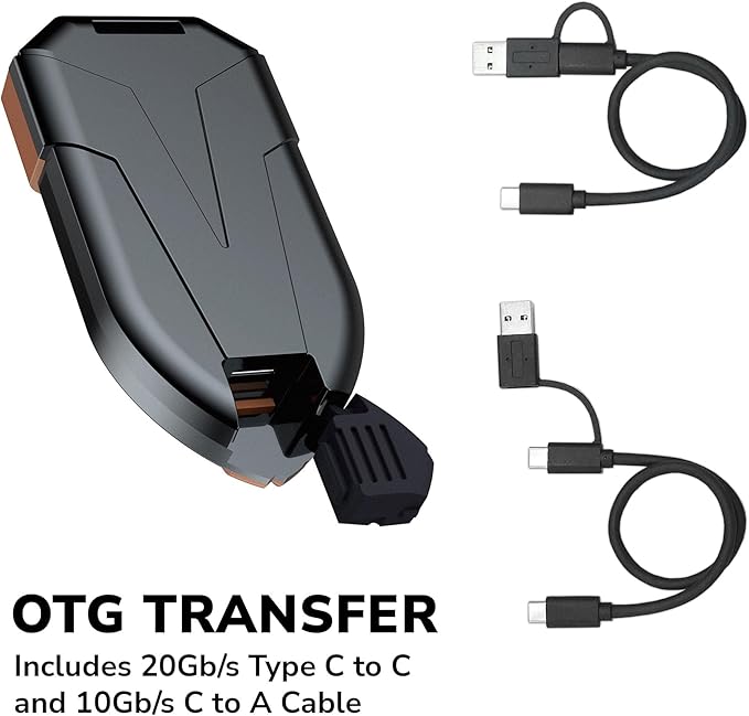 DATO External SSD 2TB, External Solid State Drive Portable SSD External USB 3.2 Gen 2x2 Type-C OTG Supported Compatible with PS5 and Xbox, up to 1600/1500 MB/s IP67 Waterproof - ARES Amber Shield