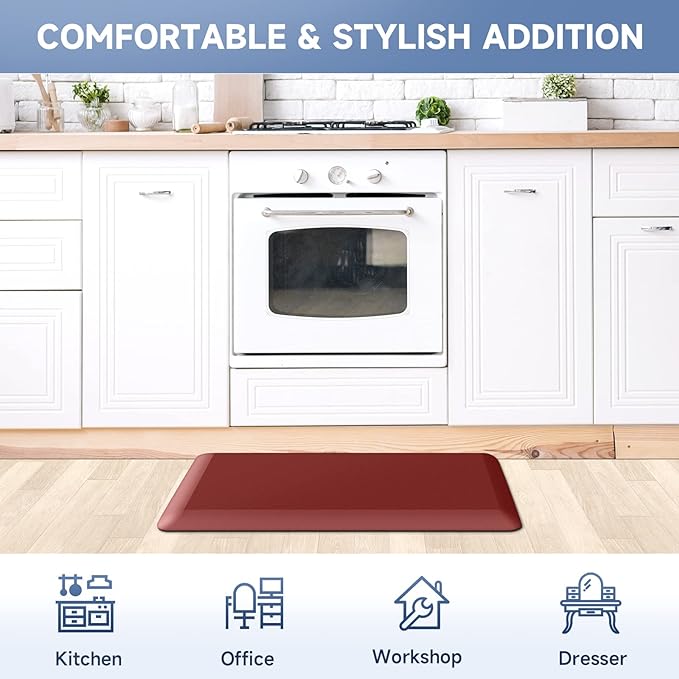 4/5 Inch Thick Kitchen Mats for Floor, StepRite Kitchen Rug for Standing Desk, Non-Slip, Thicker, Stain Resistant, Waterproof, Comfort Anti Fatigue Floor Mat for Home, Kitchen, Office - Red,70 * 24''